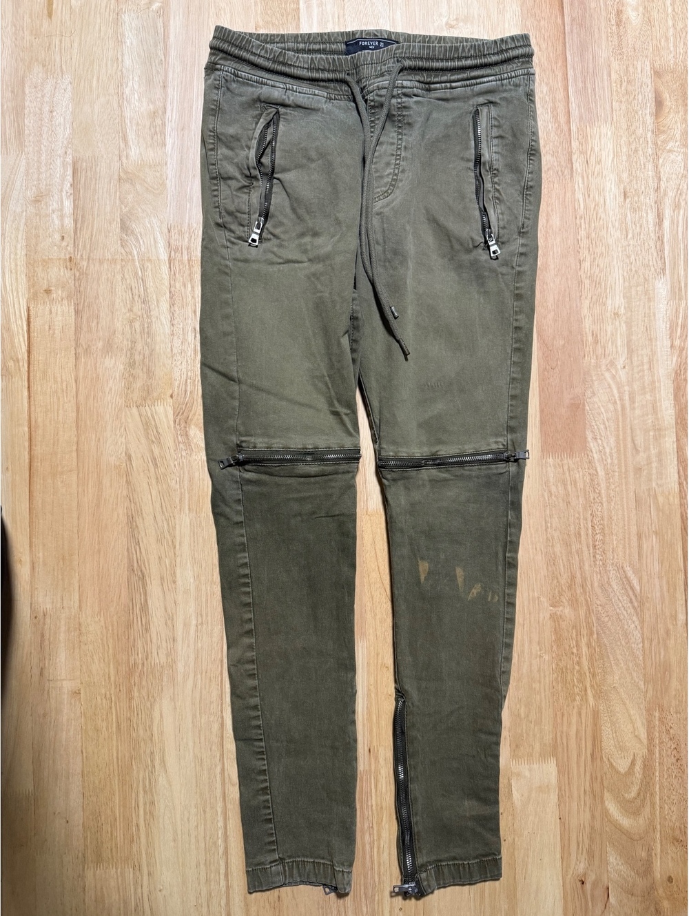 Forever 21 Men’s XS Olive Green Moto Jogger Pants Zipper Detail